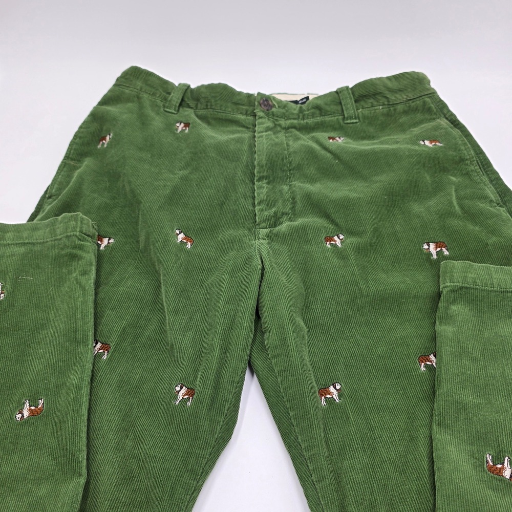 J Crew Mens Green Corduroy Bulldog Embroidered Pants Size 36x34 - Picture 2 of 6